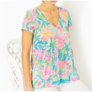 Lilly Pulitzer Etta V-Neck Top-Sunshine State Of Mind NWT
